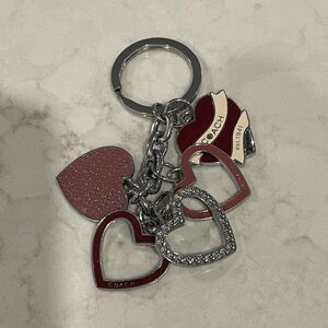 Coach Red and Silver Heart Charm Key Holder